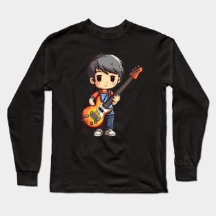 A boy playing his favourite guitar Long Sleeve T-Shirt